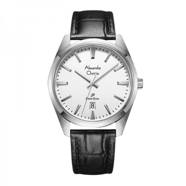 Alexandre Christie AC 1035 Silver White Leather Man MDLSSSL